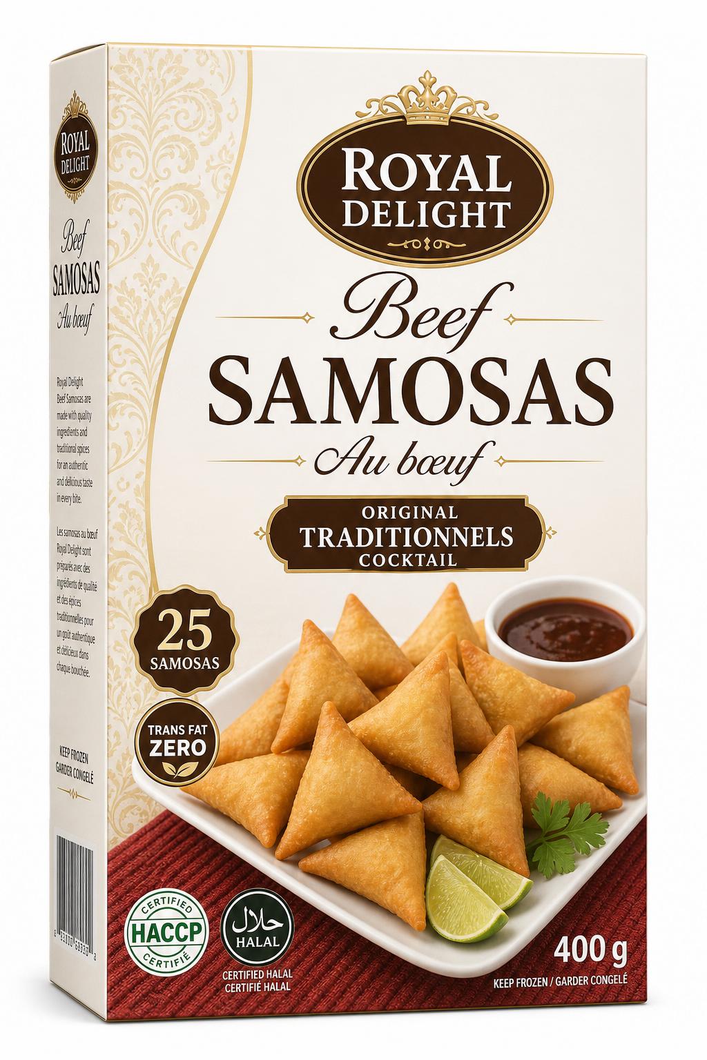 Royal Delight Beef Samosas packaging