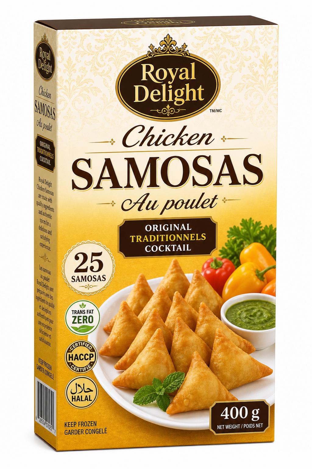 Royal Delight Chicken Samosas packaging