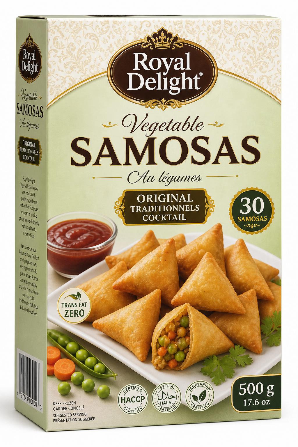 Royal Delight Vegetable Samosas packaging